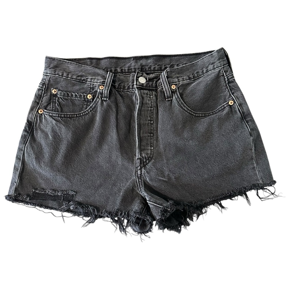 Levis 501 Shorts Womens 31 Black Denim Cut Off 2 in inseam Button Fly High Rise